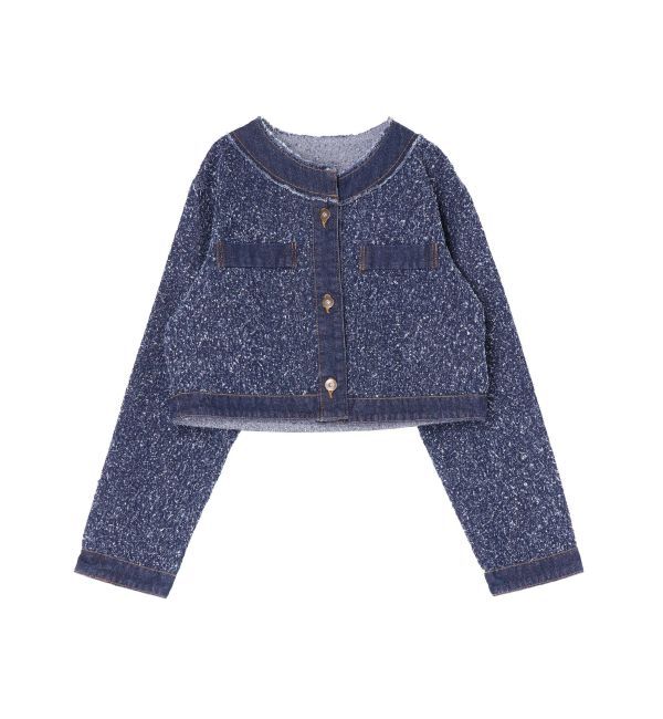 LAGUNAMOON「ツイードライクノーカラーデニムジャケット」|デニムジャケット|