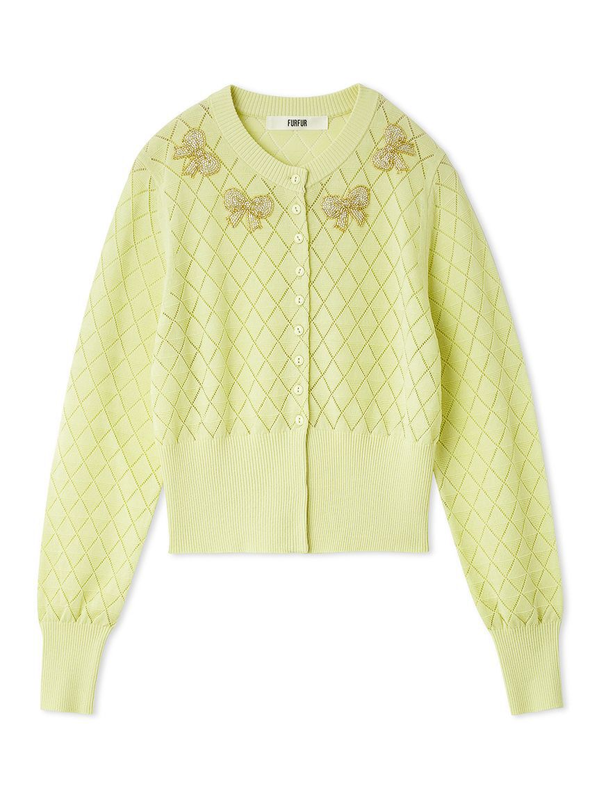 FURFUR「リボンビーズ刺繍アイレットカーディガン」|カーディガン|