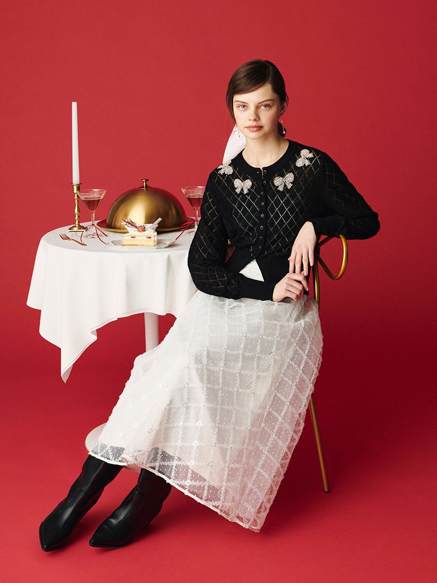 FURFUR「リボンビーズ刺繍アイレットカーディガン」|カーディガン|