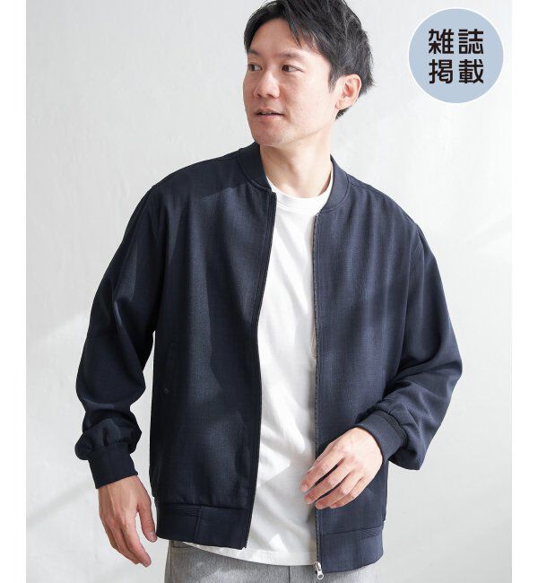 ikka「【雑誌MonoMax4月号掲載】イージーケアリネンライクブルゾン」|ブルゾン・スタジャン|ネイビーブルー