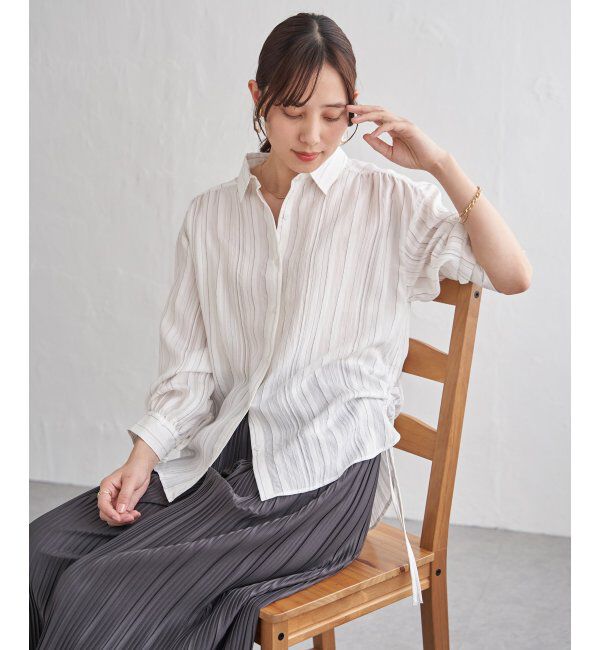 ikka「サテン／ドビーサイドリボンシャツ」|シャツ・ブラウス|