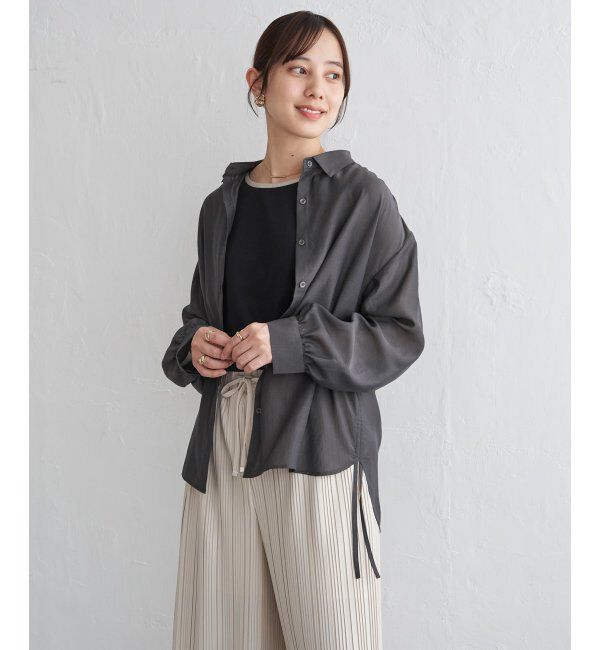 ikka「サテン／ドビーサイドリボンシャツ」|シャツ・ブラウス|チャコール