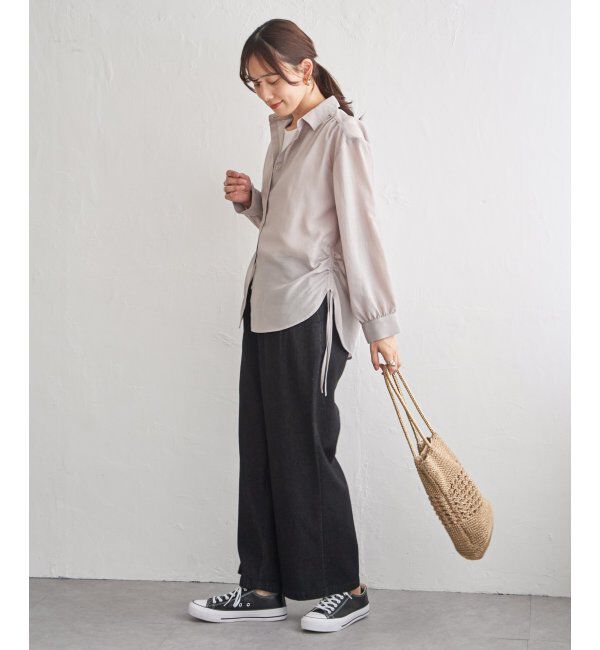 ikka「サテン／ドビーサイドリボンシャツ」|シャツ・ブラウス|