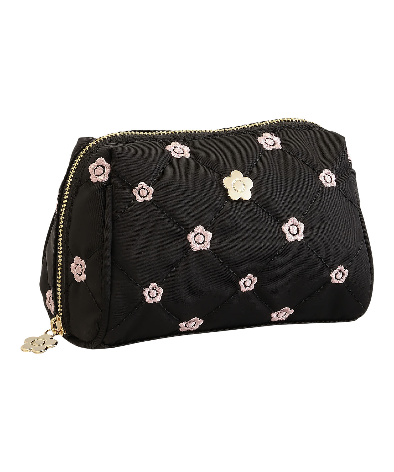MARY QUANT「キルトデイジー刺繍 オーバルポーチ」|ポーチ|ブラック