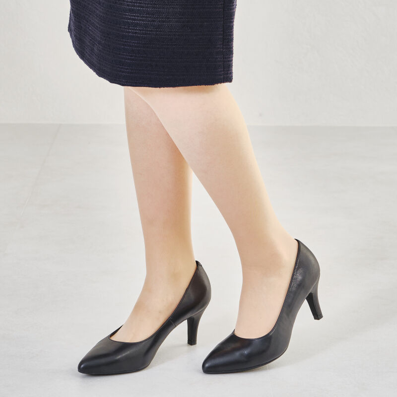 ORiental TRaffic「【本革/通勤/リクルート】ポインテッドヒールブラックパンプス/R-3101」|パンプス|