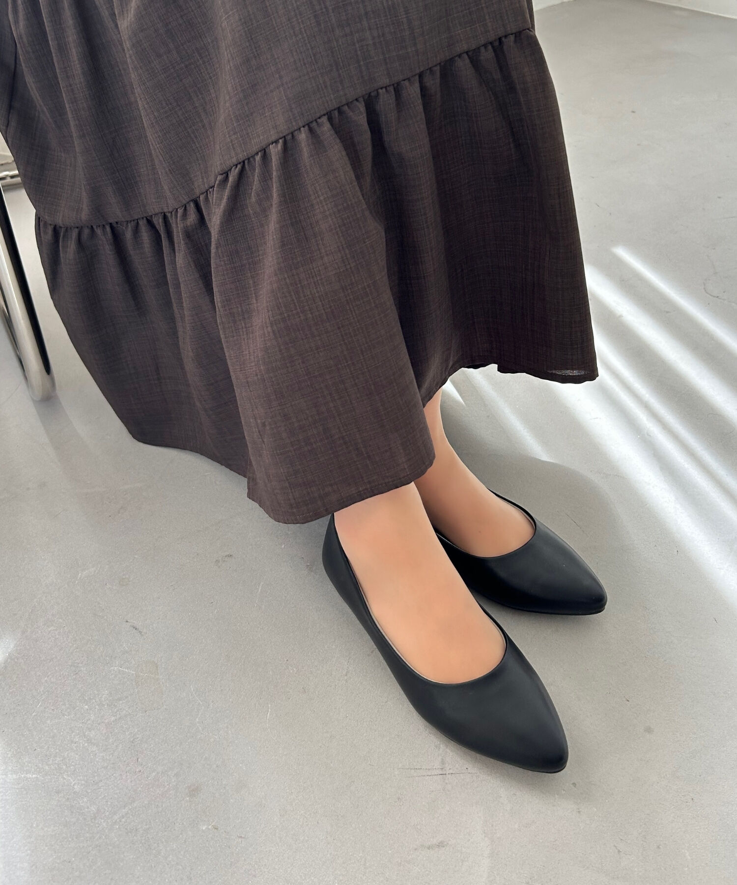 ORiental TRaffic「【WEB限定 / 累計16万足突破】ポインテッドトゥ フラット パンプス /R-4007 通勤靴 厚手クッション」|パンプス|