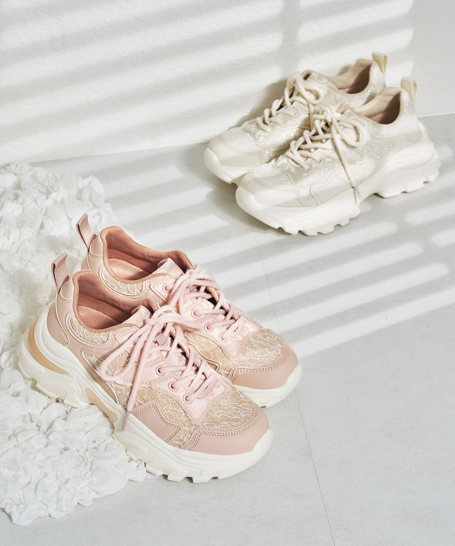 ORiental TRaffic「レース&times;ジャガード厚底スニーカー/OT3755」|スニーカー|PINK