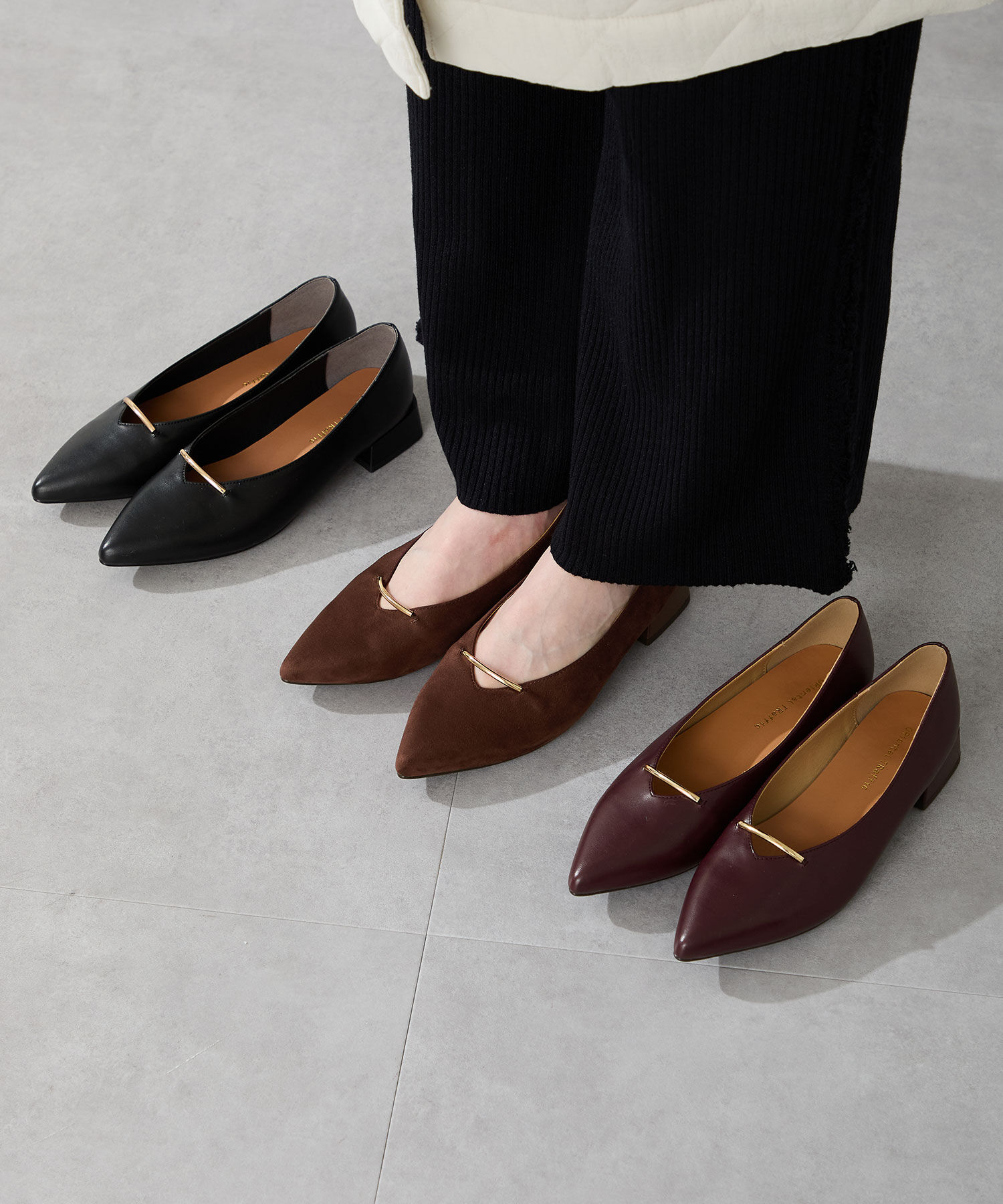 ORiental TRaffic「【WEB限定】ラインメタルパーツ ポインテッドトゥ パンプス /55304 フラット シンプル」|パンプス|