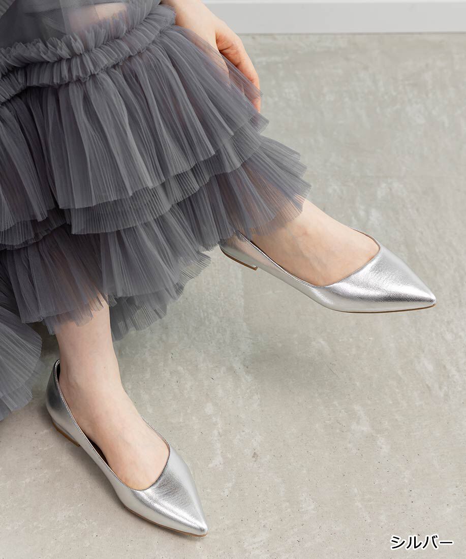  「ポインテッドトゥローヒールパンプス」|パンプス|シルバー