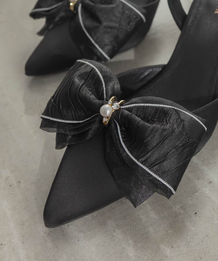  「2WAY 配色リボンアンクルストラップパンプス」|パンプス|