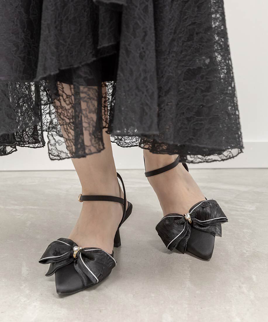  「2WAY 配色リボンアンクルストラップパンプス」|パンプス|