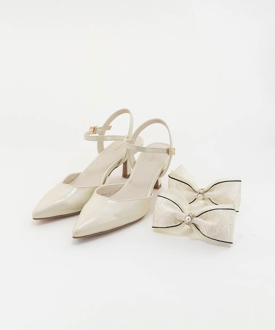  「2WAY 配色リボンアンクルストラップパンプス」|パンプス|