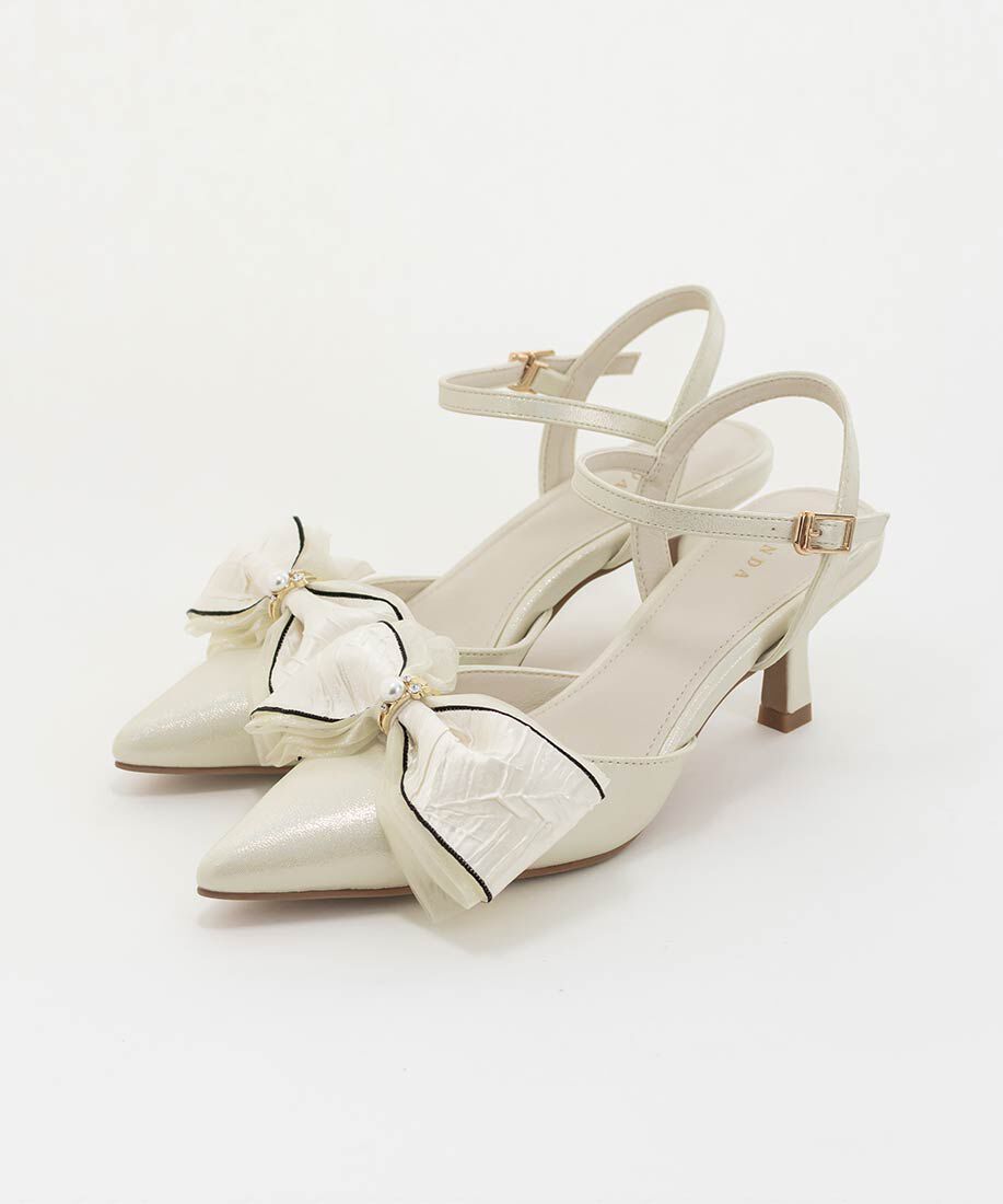  「2WAY 配色リボンアンクルストラップパンプス」|パンプス|