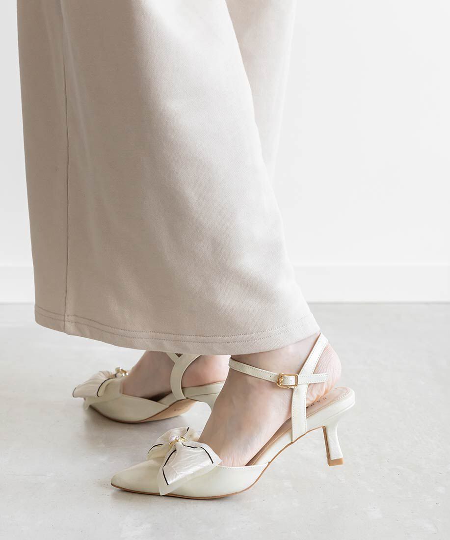  「2WAY 配色リボンアンクルストラップパンプス」|パンプス|