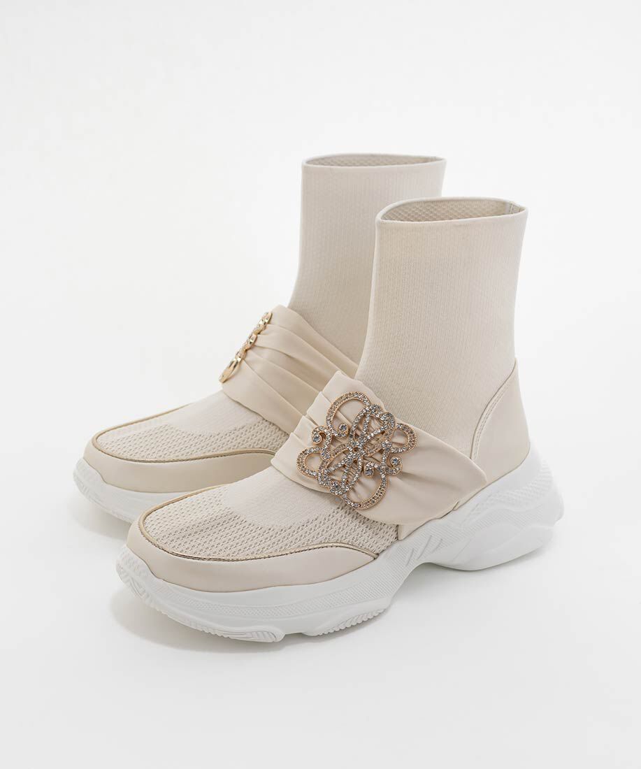  「【SUSTAINABLE】ビジューモノグラムパーツソックススニーカー」|スニーカー|