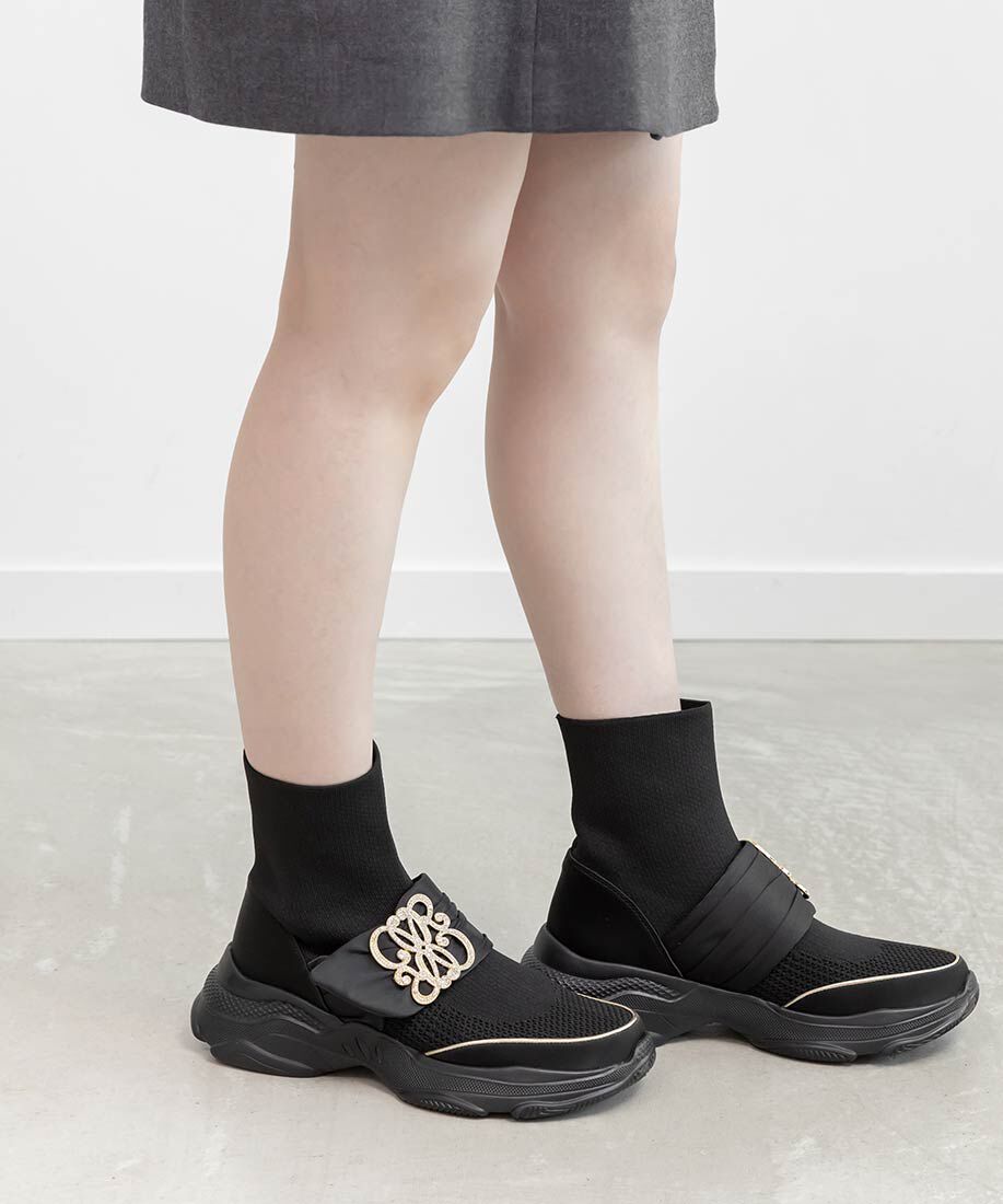  「【SUSTAINABLE】ビジューモノグラムパーツソックススニーカー」|スニーカー|