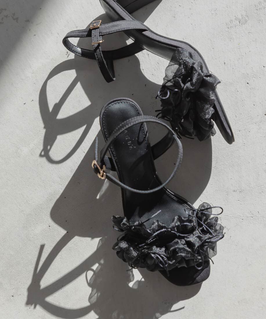  「ミニリボンフリルヒールサンダル」|サンダル|