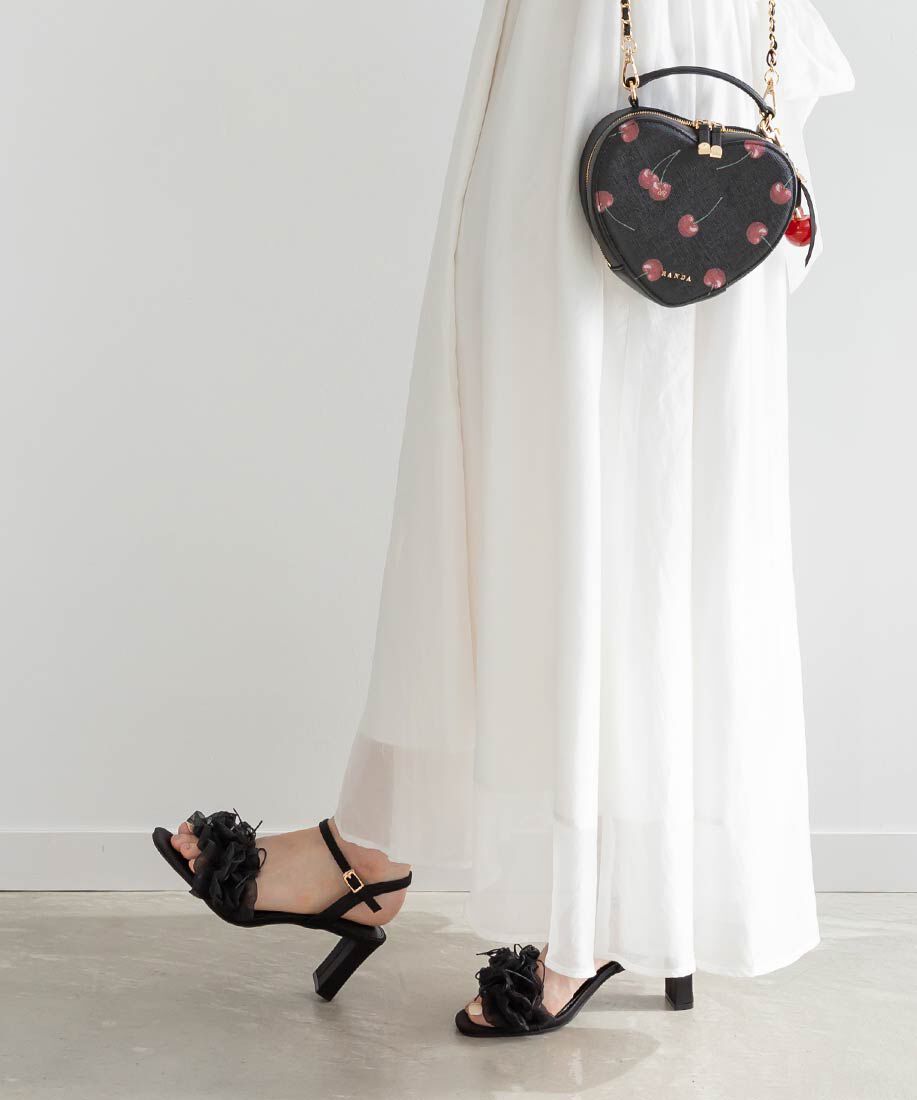  「ミニリボンフリルヒールサンダル」|サンダル|