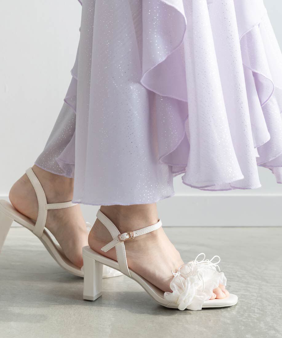 「ミニリボンフリルヒールサンダル」|サンダル|