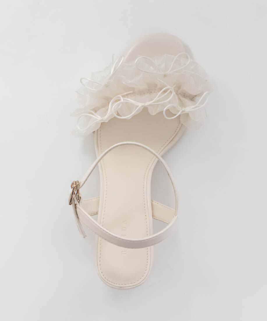  「ミニリボンフリルヒールサンダル」|サンダル|