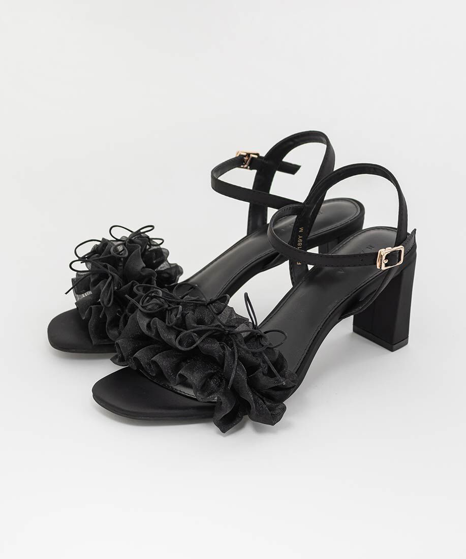  「ミニリボンフリルヒールサンダル」|サンダル|