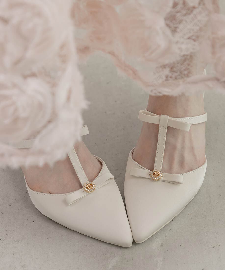  「ビジューリボンTストラップミュールパンプス」|パンプス|