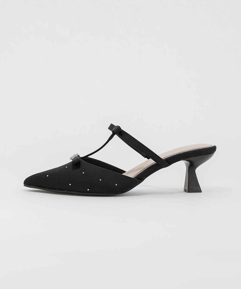  「ビジューリボンTストラップミュールパンプス」|パンプス|