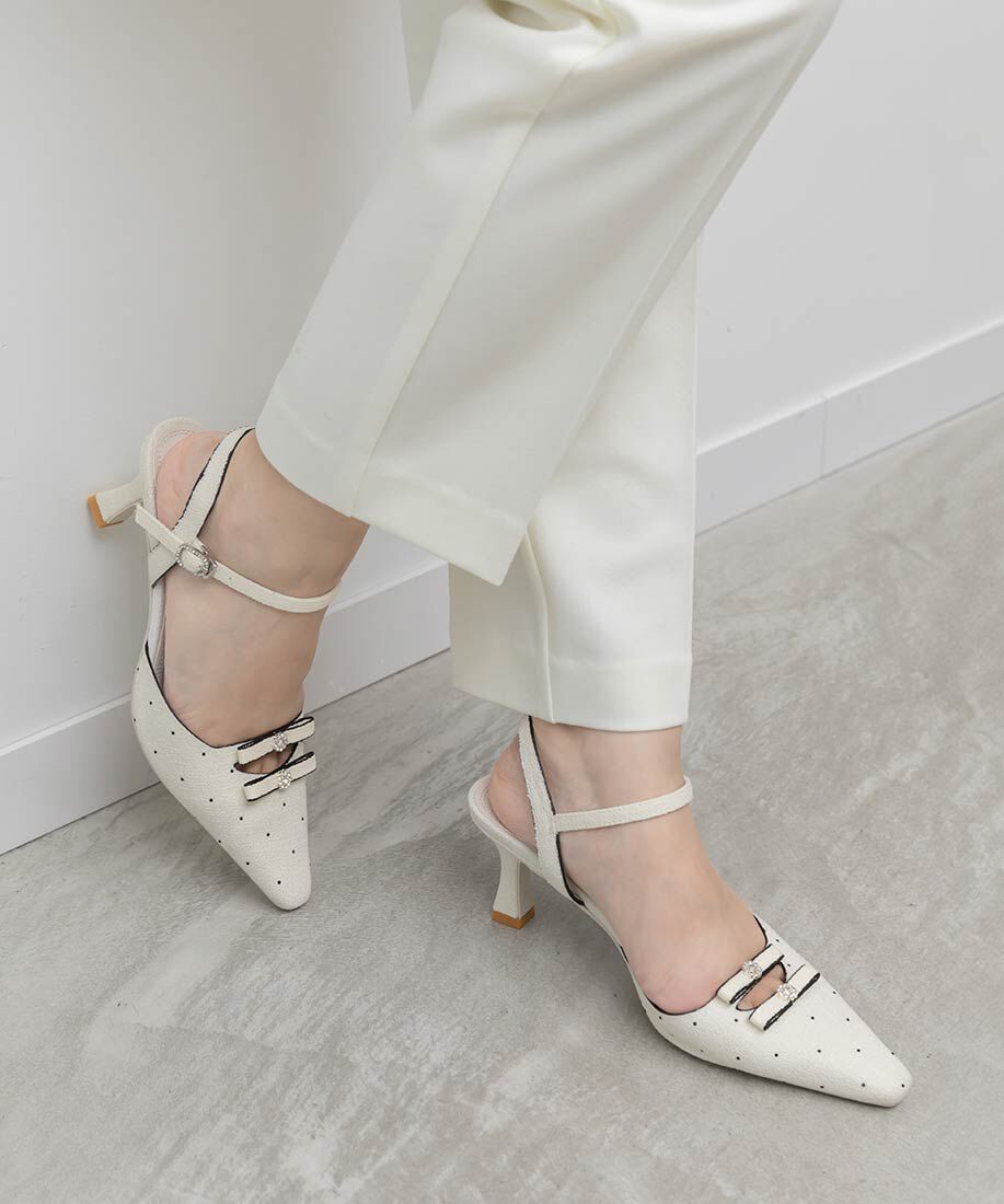  「ミニリボンアンクルストラップパンプス」|パンプス|ホワイト