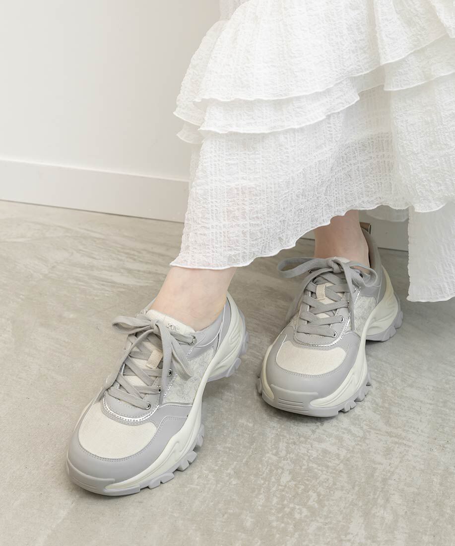  「モノグラム刺繍デザインスニーカー」|スニーカー|グレー