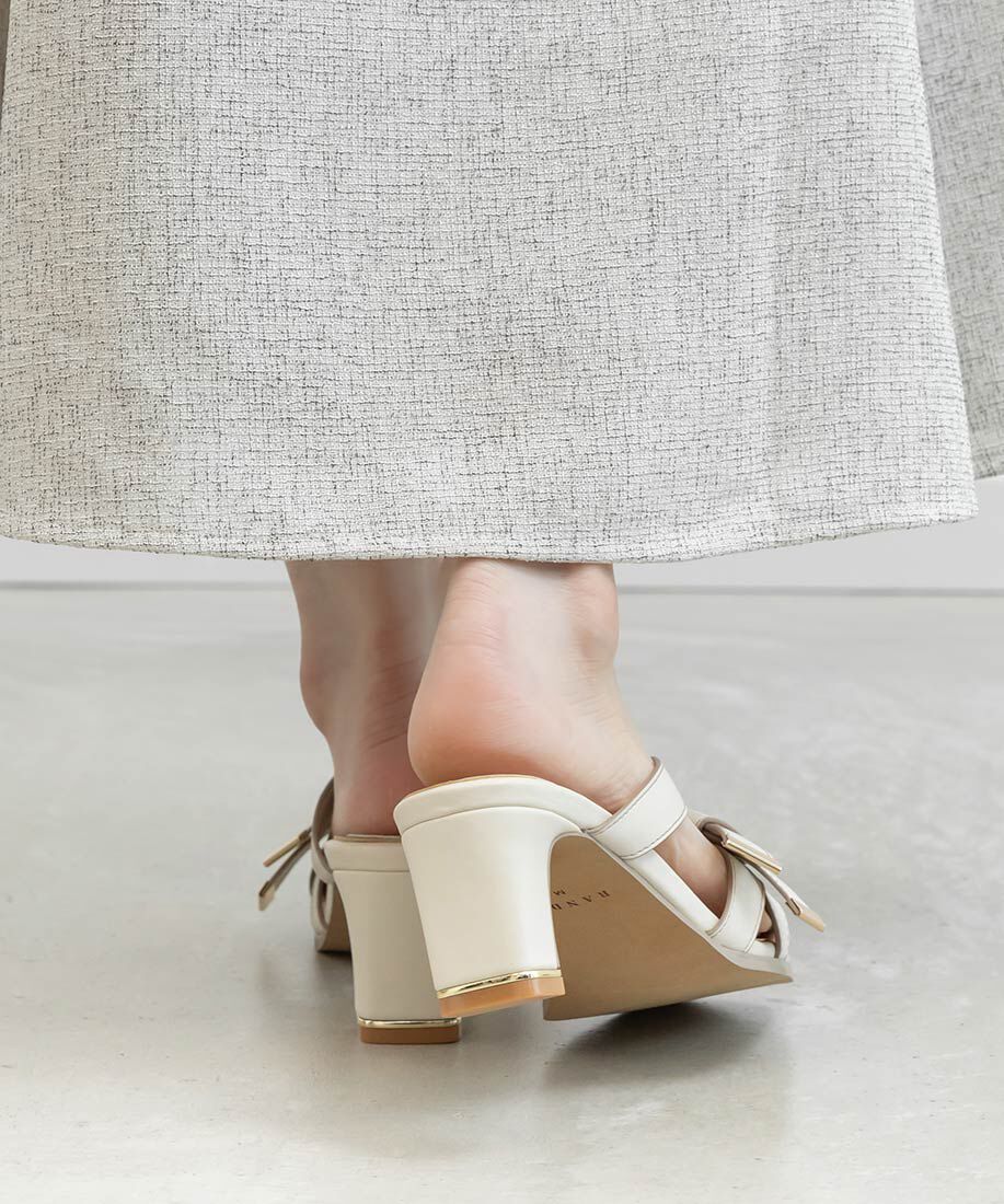  「アシンメトリーリボンミュールサンダル」|パンプス|