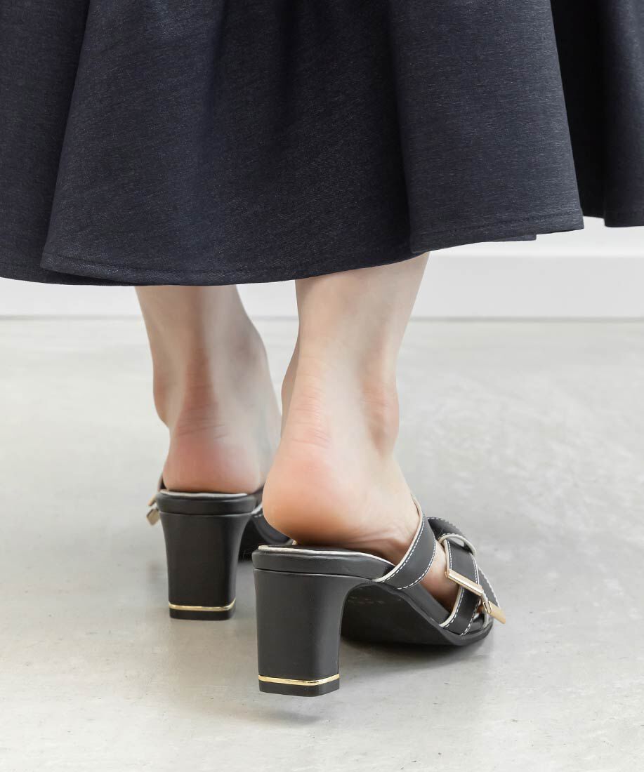  「アシンメトリーリボンミュールサンダル」|パンプス|