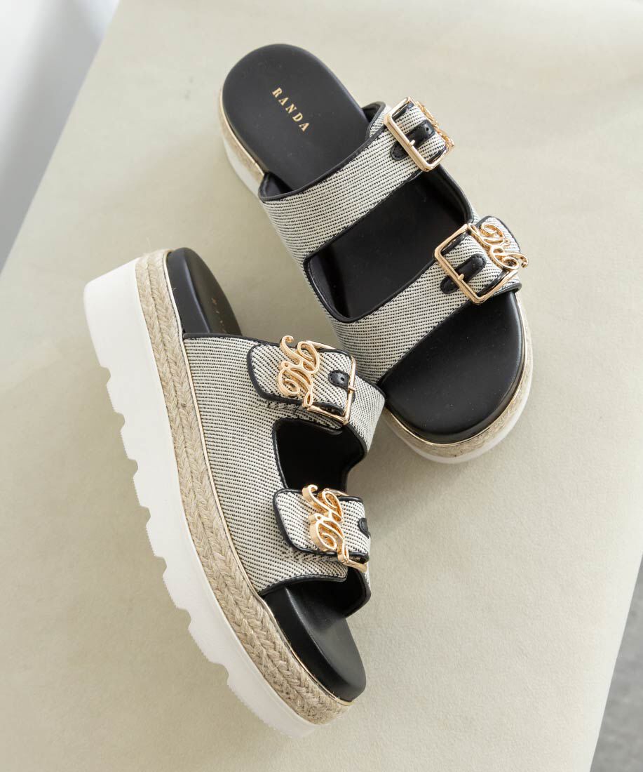  「モノグラムバックルダブルベルトサンダル」|サンダル|