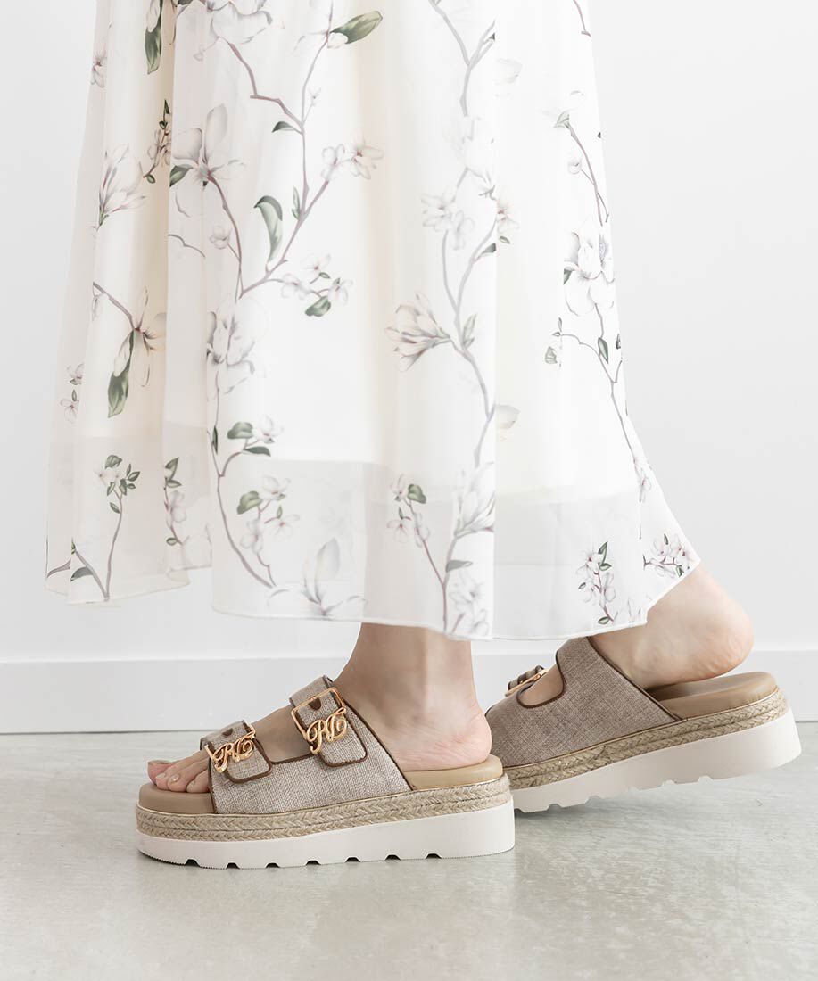  「モノグラムバックルダブルベルトサンダル」|サンダル|