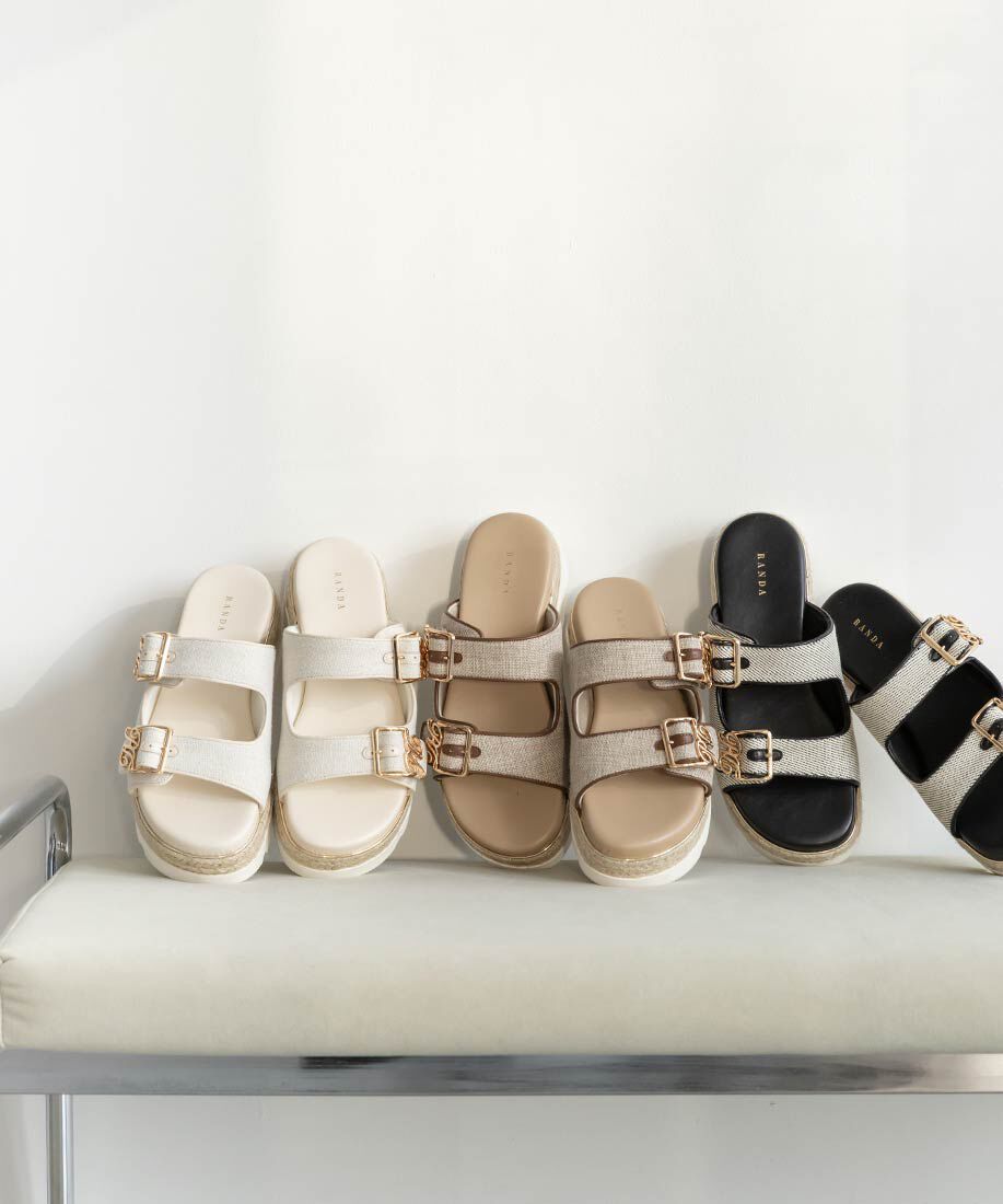  「モノグラムバックルダブルベルトサンダル」|サンダル|