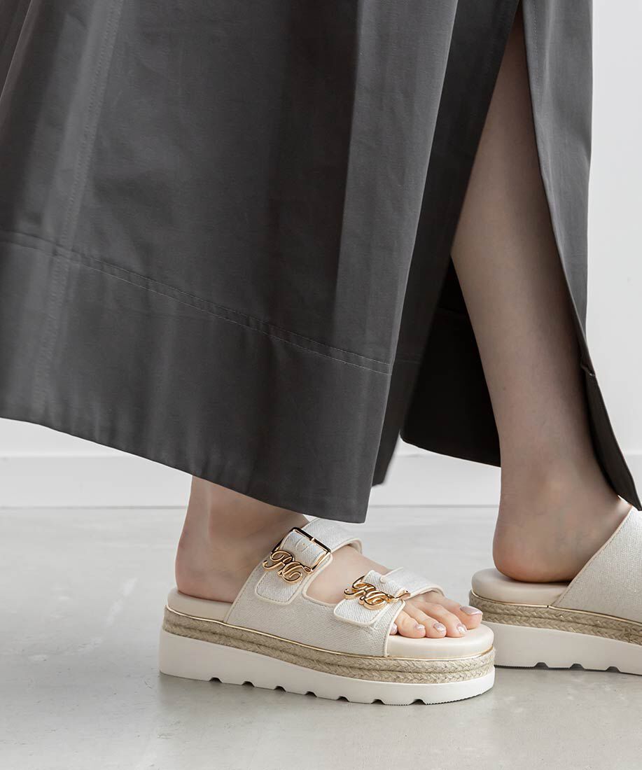  「モノグラムバックルダブルベルトサンダル」|サンダル|