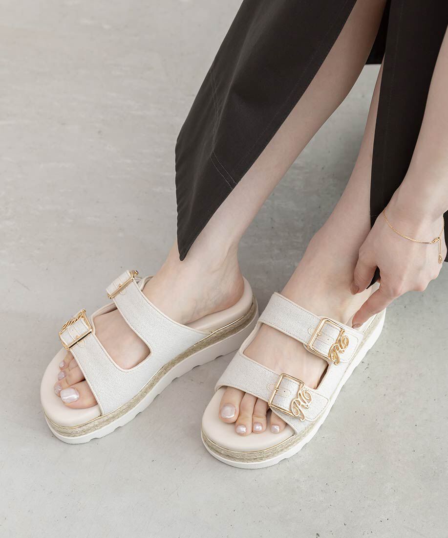  「モノグラムバックルダブルベルトサンダル」|サンダル|