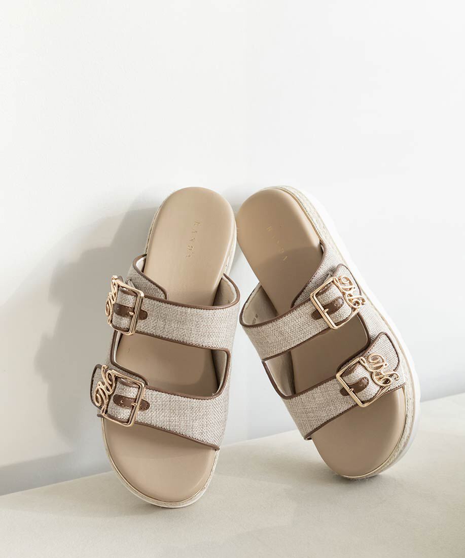  「モノグラムバックルダブルベルトサンダル」|サンダル|