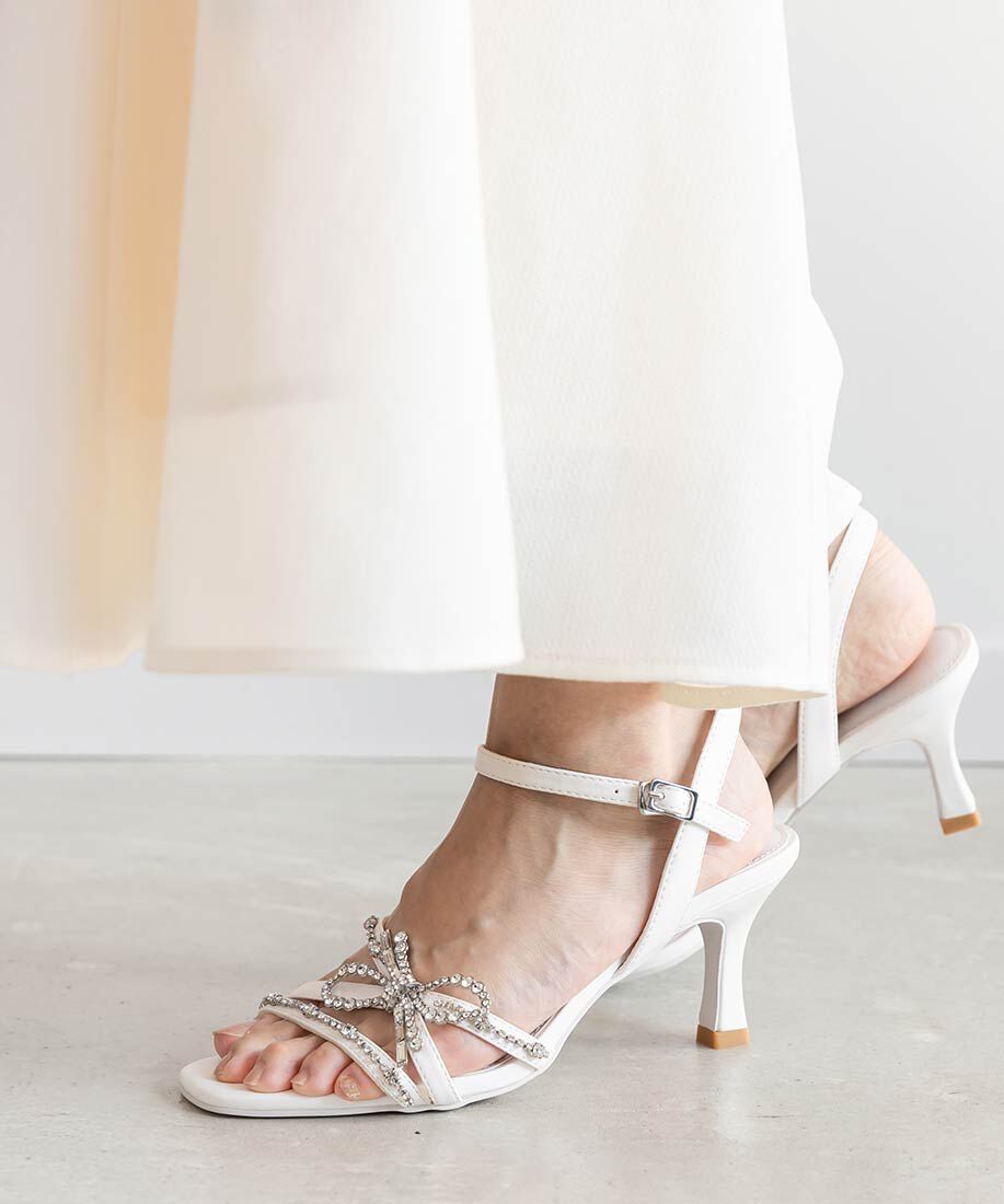  「ビジューリボンストラップサンダル」|サンダル|ホワイト