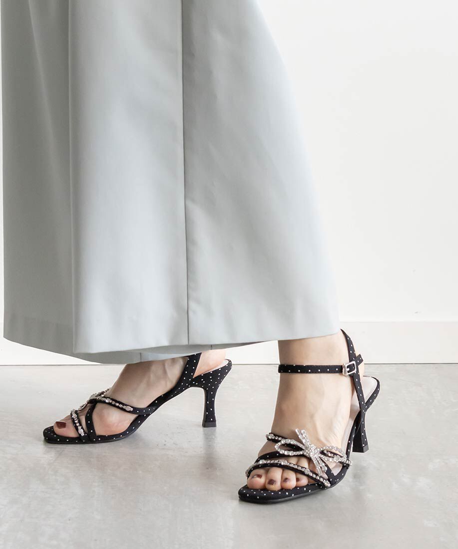  「ビジューリボンストラップサンダル」|サンダル|