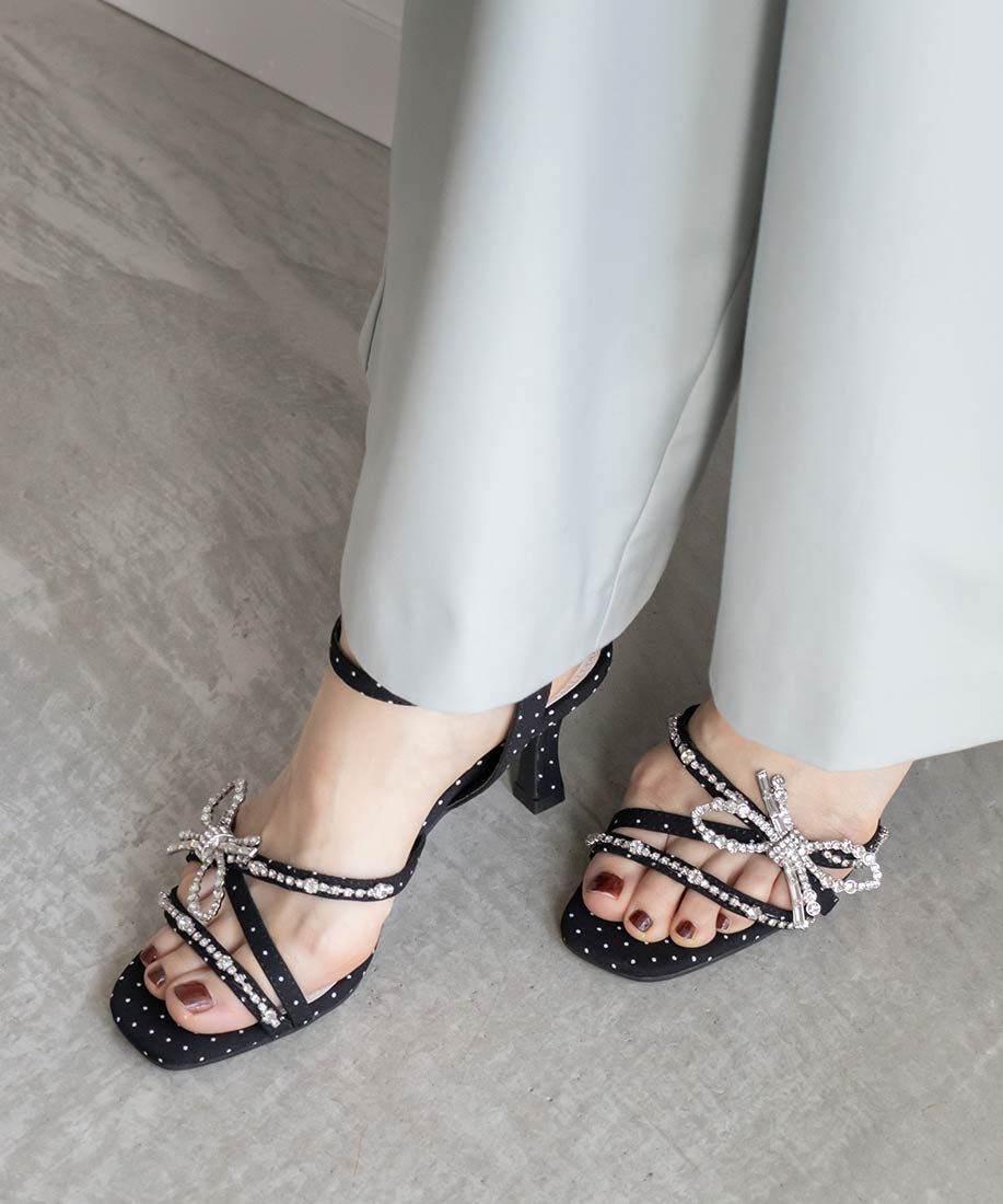  「ビジューリボンストラップサンダル」|サンダル|