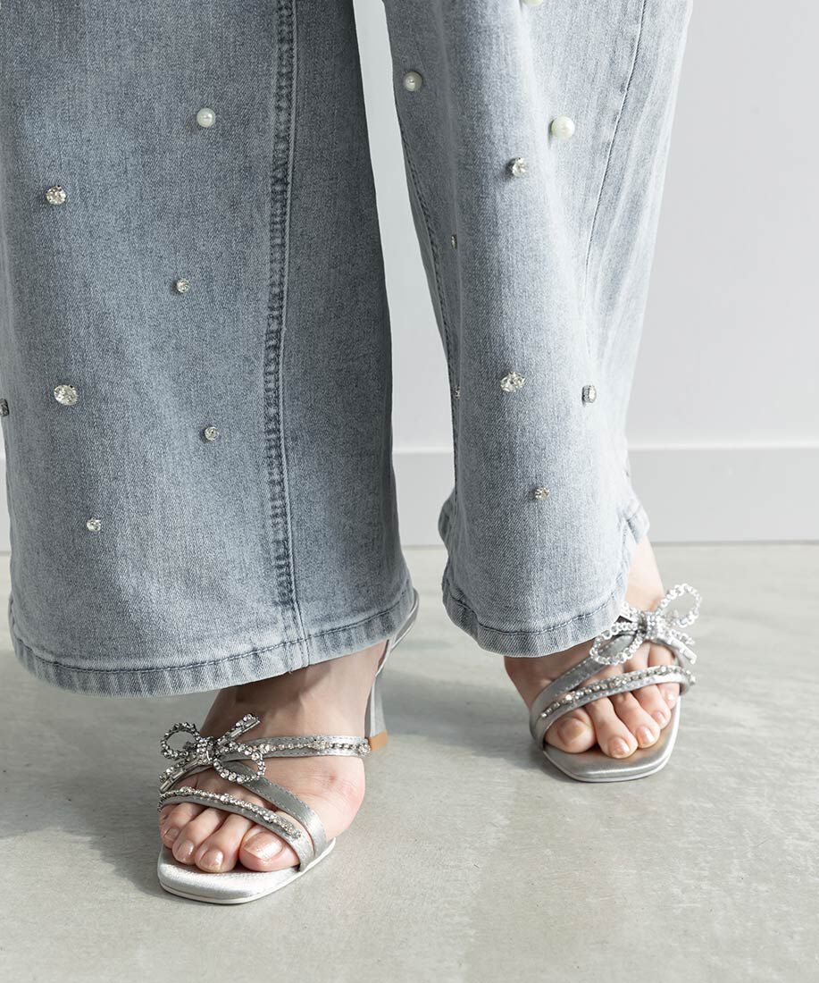  「ビジューリボンストラップサンダル」|サンダル|