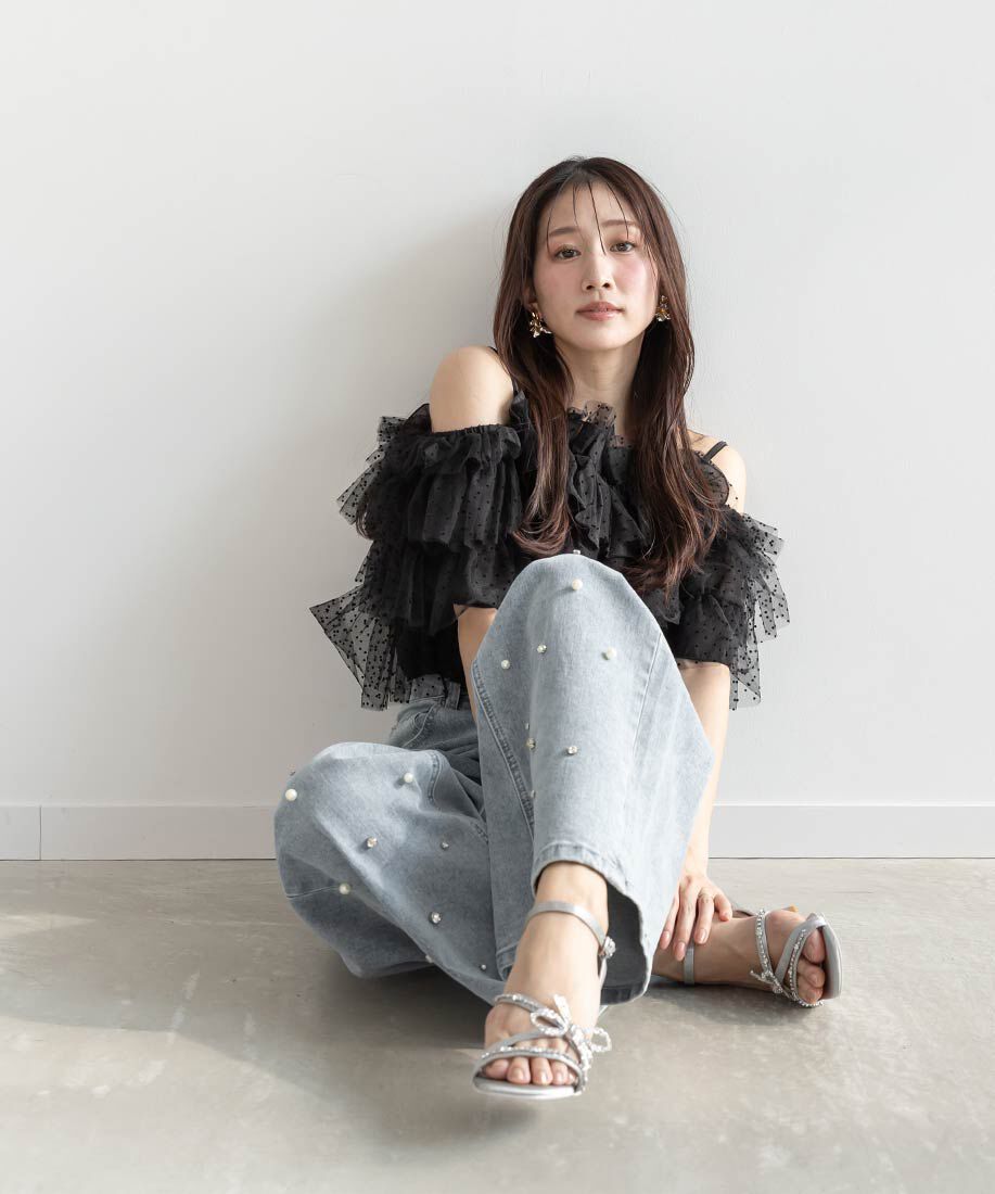  「ビジューリボンストラップサンダル」|サンダル|