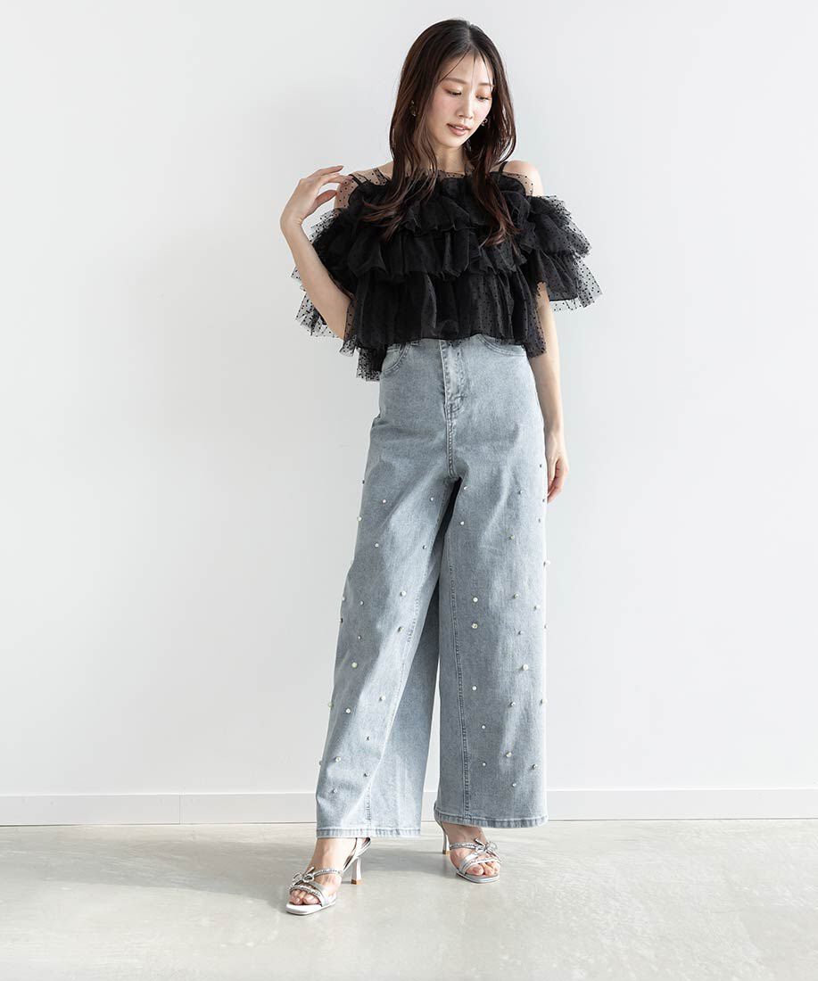  「ビジューリボンストラップサンダル」|サンダル|