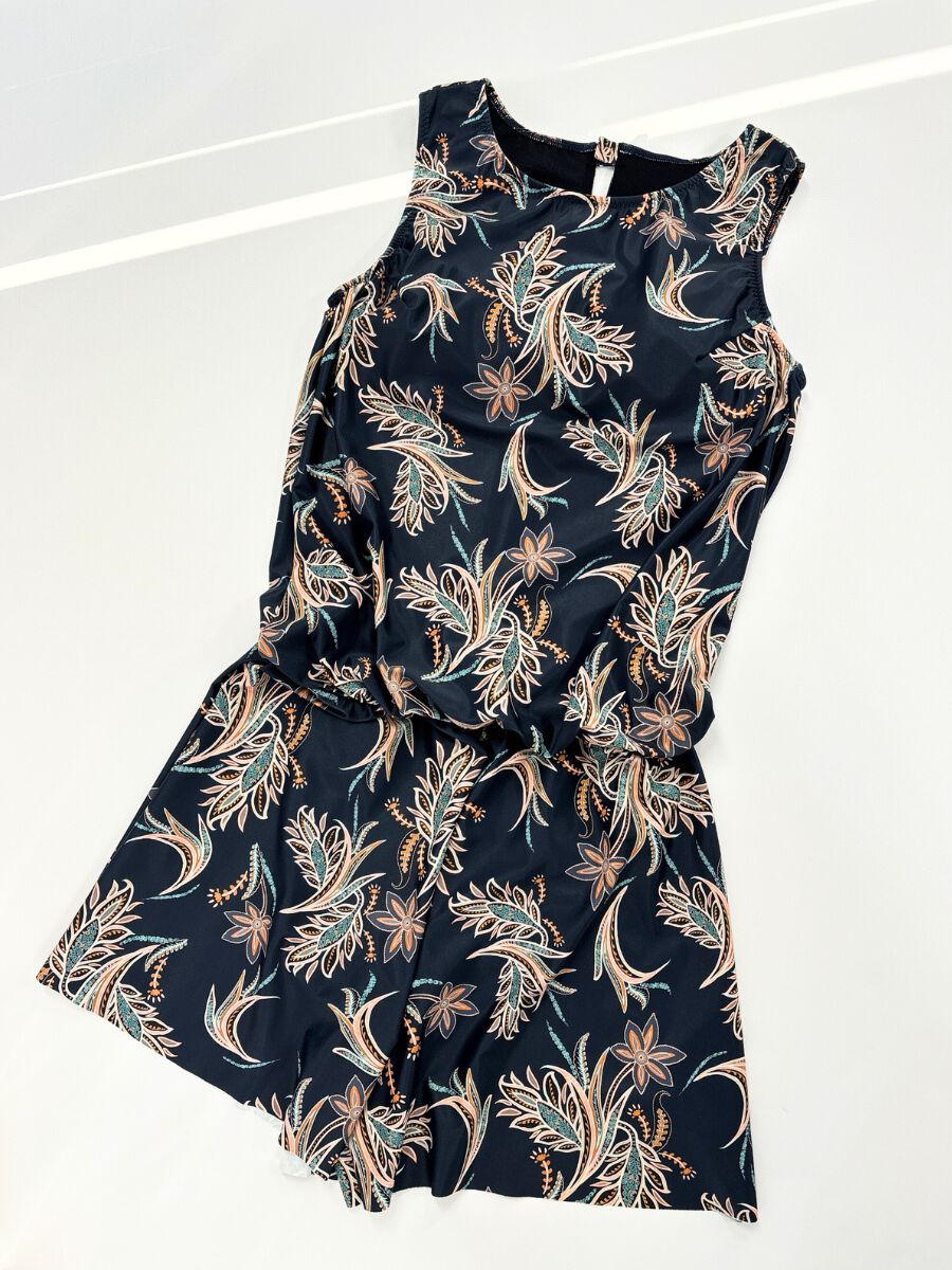 Riberce「【大人水着】オリエンタルフラワー柄オールインワン水着」|コンビネゾン|ネイビー