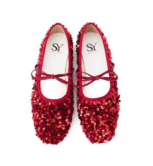 SY UNITED ARROWS「＜SY＞スパンコールバレエ フラット10●&uarr;」|バレエシューズ|RED