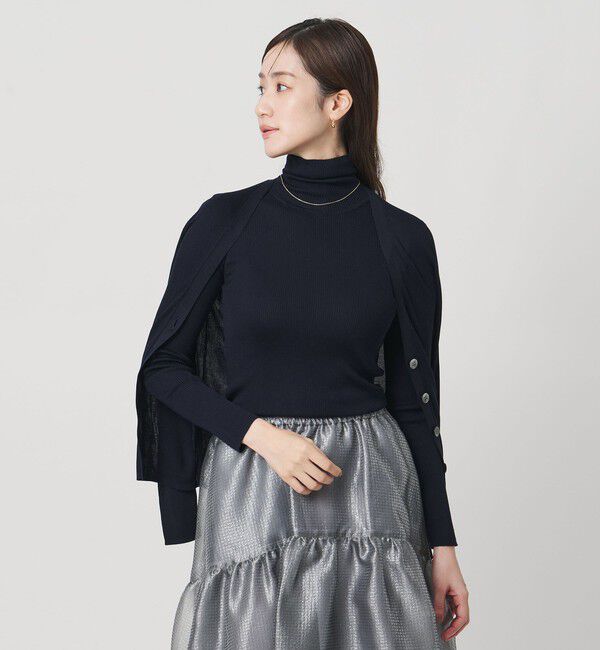 UNITED ARROWS「シルクリブ タートルネック ニット」|ニット・セーター|NAVY