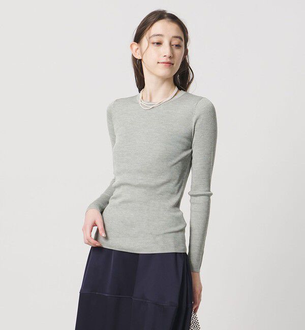 UNITED ARROWS「シルク リブ クルーネック ニット」|ニット・セーター|LT.GRAY