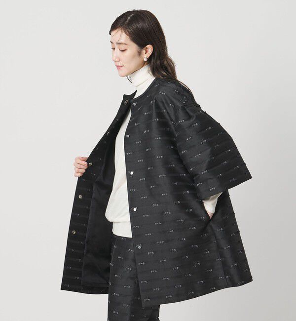 UNITED ARROWS「リボン カットジャガード コート」|ノーカラージャケット|