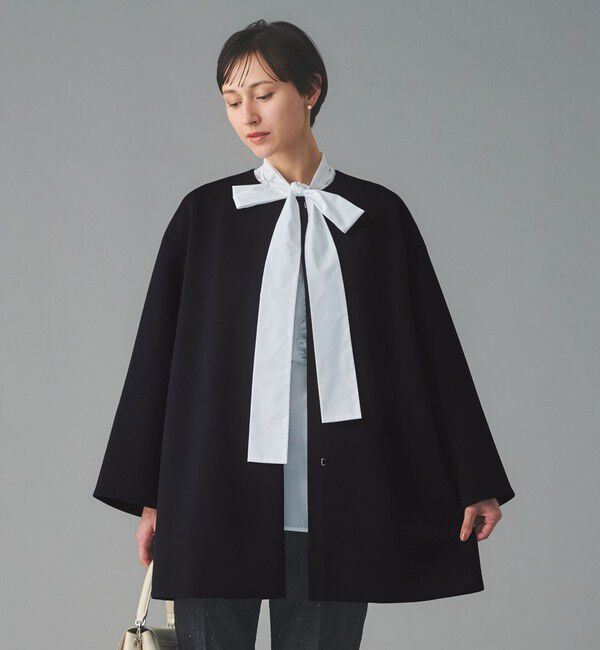 UNITED ARROWS「SPONGY Aライン ミドルコート」|ノーカラーコート|BLACK