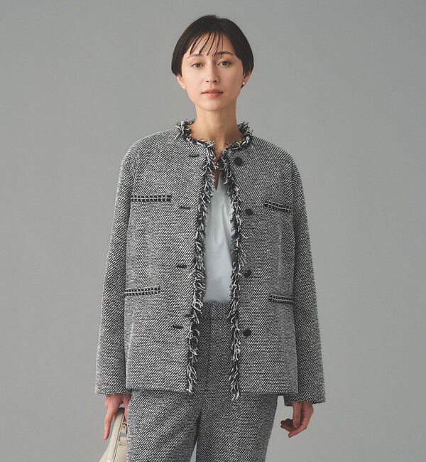 UNITED ARROWS「2トーン ツイードライク ノーカラー ジャケット」|ノーカラージャケット|